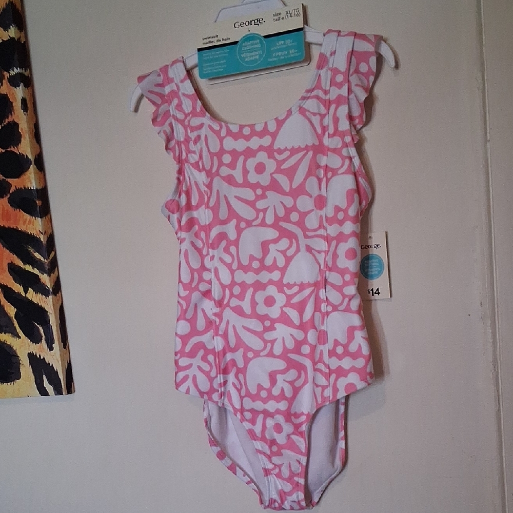 George Pink and White Floral One-Piece Swimsuit